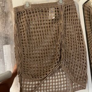 Tan crochet knit swim cover up